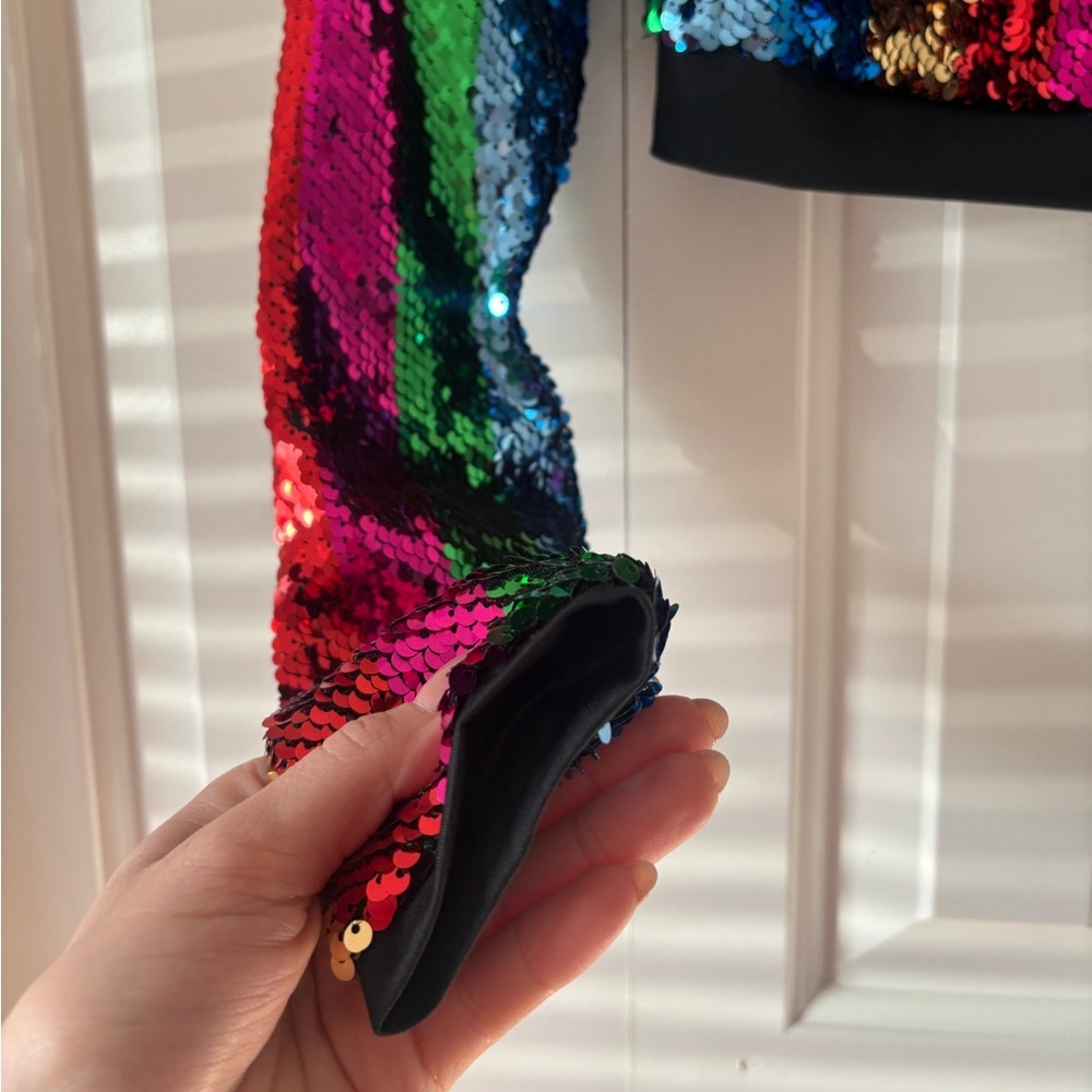 Cropped Long Sleeve Sequin Top - Multicolor Stripes - Picture 4 of 11